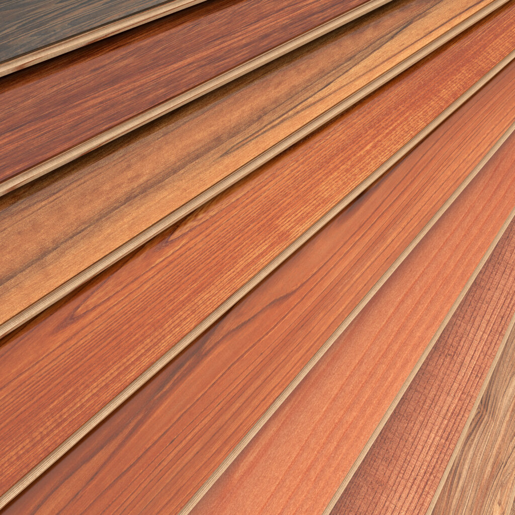 3D rendering of parquet strips in different types of woods. Wood Characteristic