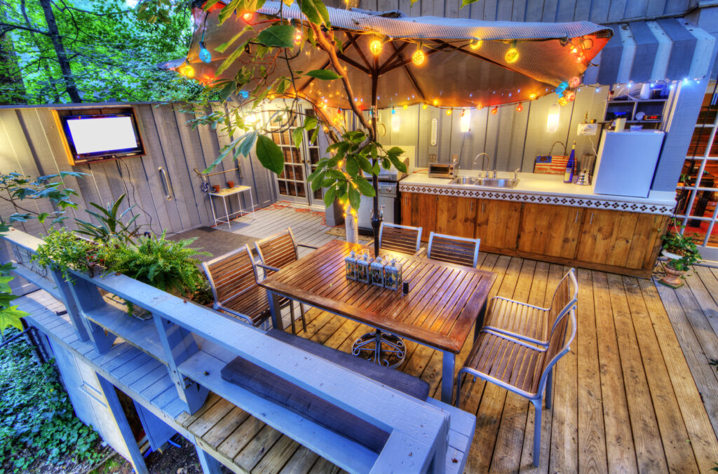 Nice patio at a home in the woods. outdoor countertop material